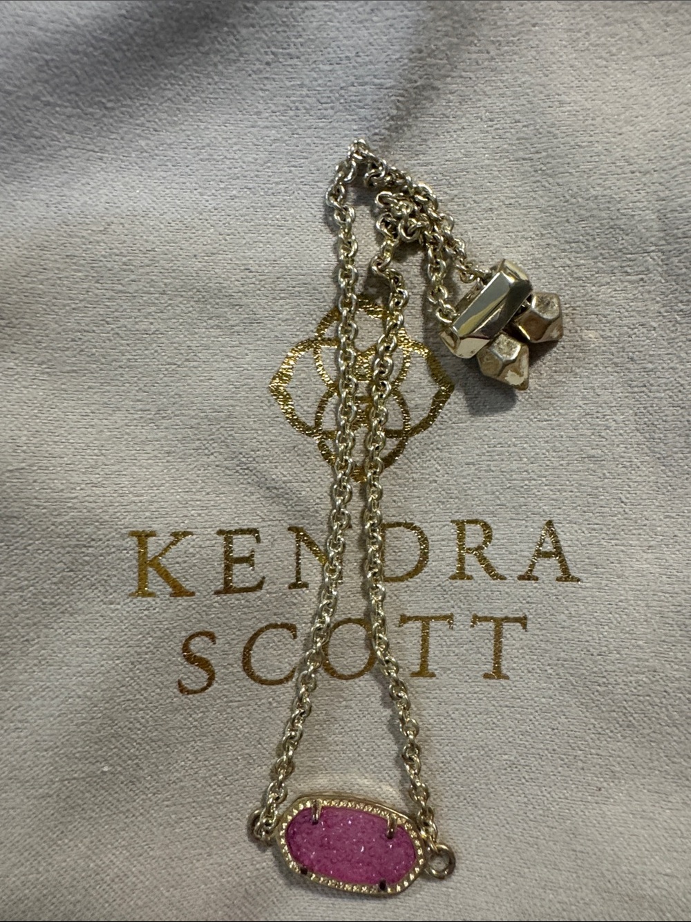Kendra Scott silver Pendant bracelet with Pink Druzy